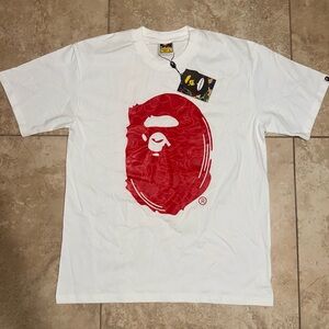 Bape White Tee with Red Ape Graphic